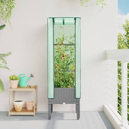 vidaXL Hochbeet mit Gewächshaus-Aufsatz Rattan-Optik 40x40x140 cm