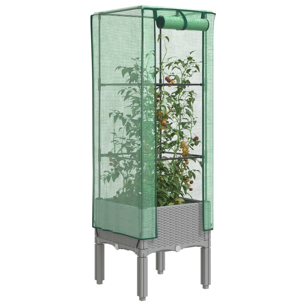 vidaXL Hochbeet mit Gewächshaus-Aufsatz Rattan-Optik 40x40x140 cm