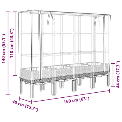 vidaXL Hochbeet mit Gewächshaus-Aufsatz Rattan-Optik 160x40x140 cm