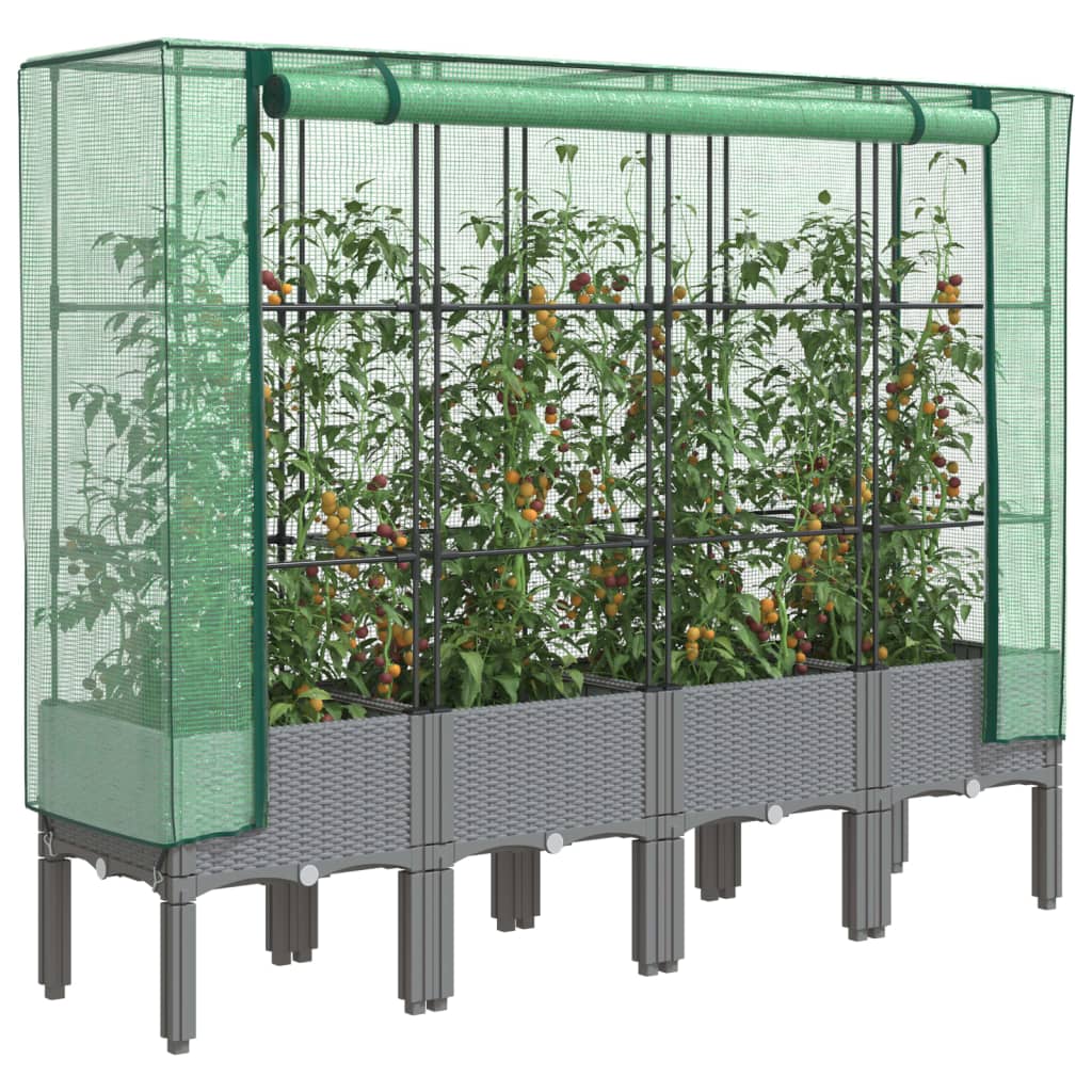 vidaXL Hochbeet mit Gewächshaus-Aufsatz Rattan-Optik 160x40x140 cm