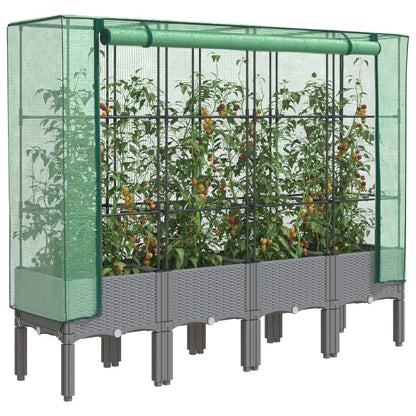 vidaXL Hochbeet mit Gewächshaus-Aufsatz Rattan-Optik 160x40x140 cm