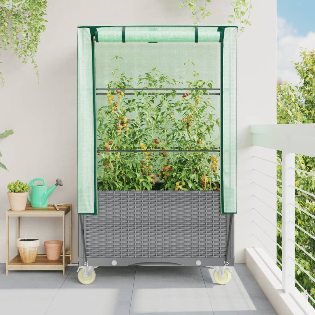 vidaXL Hochbeet mit Aufsatz und Rollen Rattan-Optik 80x50x182 cm