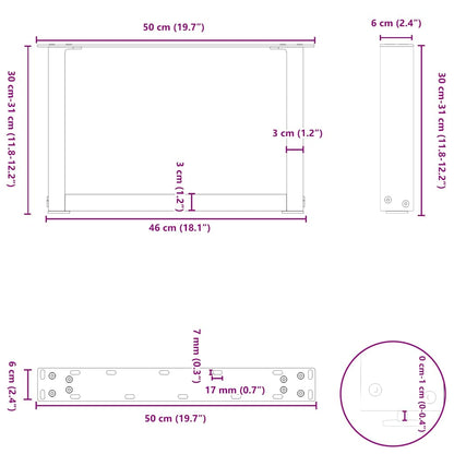 vidaXL Couchtischbeine U-Form 2 Stk. Schwarz 50x(30-31) cm Stahl