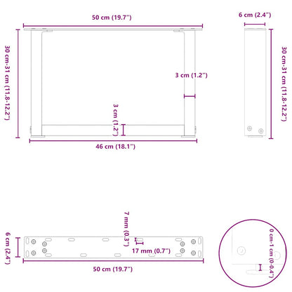 vidaXL Couchtischbeine U-Form 2 Stk. Naturstahl 50x(30-31) cm Stahl