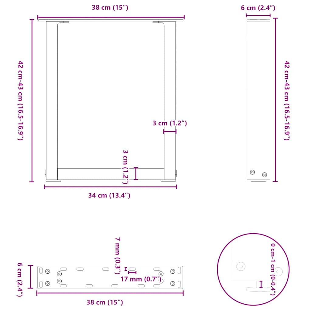 vidaXL Couchtischbeine U-Form 2 Stk. Anthrazit 38x(42-43) cm Stahl