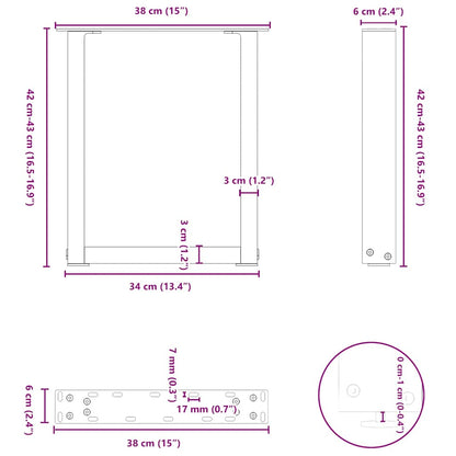 vidaXL Couchtischbeine U-Form 2 Stk. Naturstahl 38x(42-43) cm Stahl