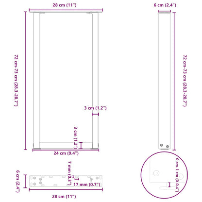 vidaXL Konsolentischbeine U-Form 2 Stk. Schwarz 28x(72-73) cm Stahl