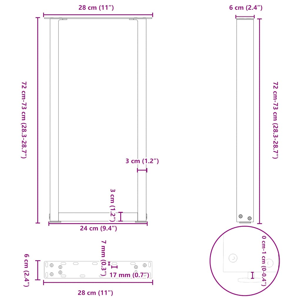 vidaXL Konsolentischbeine U-Form 2 Stk. Anthrazit 28x(72-73) cm Stahl