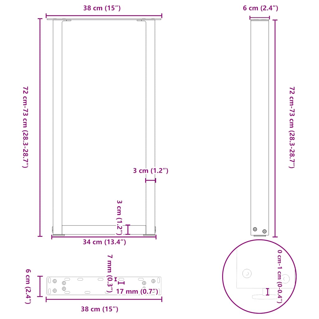 vidaXL Konsolentischbeine U-Form 2 Stk. Anthrazit 38x(72-73) cm Stahl