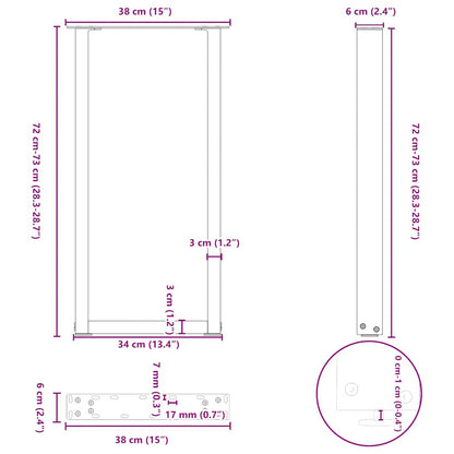 vidaXL Konsolentischbeine U-Form 2 Stk. Naturstahl 38x(72-73) cm Stahl