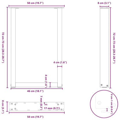 vidaXL Pieds de table à manger en U 2 pcs Anthracite 50x(72-73) cm Acier