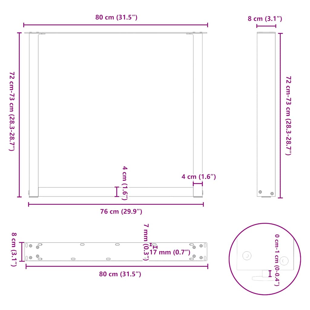 vidaXL Esstischbeine U-Form 2 Stk. Weiß 80x(72-73) cm Stahl