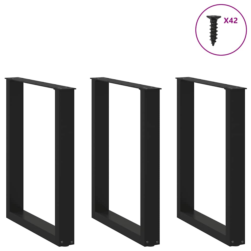 vidaXL Pieds de table à manger en U 3 pcs. Noir 70x(72-73) cm Acier