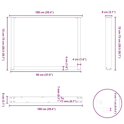 vidaXL Esstischbeine U-Form 3 Stk. Naturstahl 100x(72-73) cm Stahl