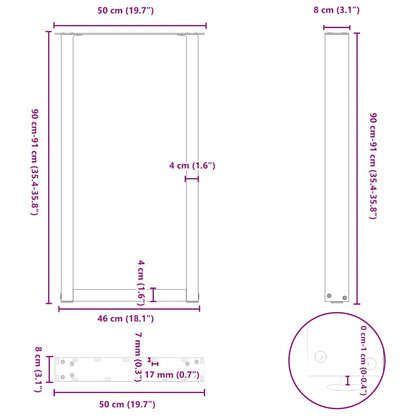 vidaXL Bartischbeine U-Form 2 Stk. Weiß 50x(90-91) cm Stahl