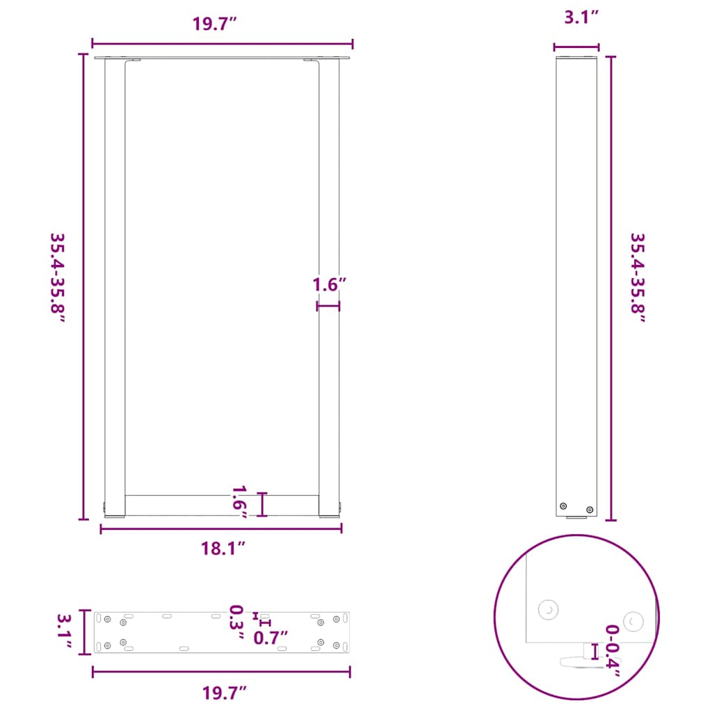 vidaXL Pieds de table de bar en U 2 pcs Anthracite 50x(90-91) cm Acier