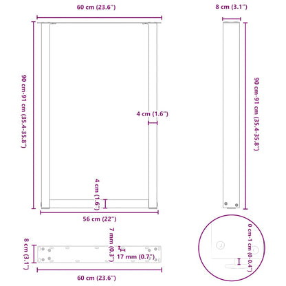 vidaXL Bartischbeine U-Form 2 Stk. Weiß 60x(90-91) cm Stahl