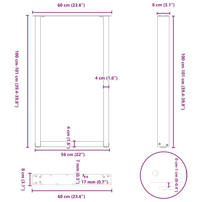 vidaXL Bartischbeine U-Form 2 Stk. Anthrazit 60x(100-101) cm Stahl