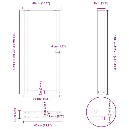 vidaXL Bartischbeine U-Form 2 Stk. Naturstahl 40x(110-111) cm Stahl