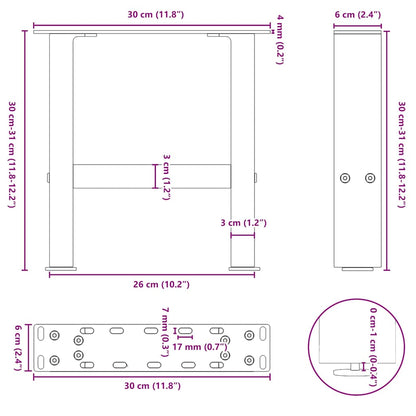 vidaXL Couchtischbeine Anthrazit 2 Stk. 30x(30-31) cm Stahl