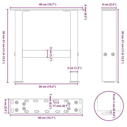vidaXL Pieds de table basse anthracite 2 pcs 40x(30-31) cm acier