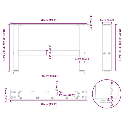 vidaXL Couchtischbeine Anthrazit 2 Stk. 50x(30-31) cm Stahl