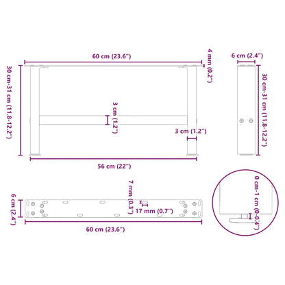 vidaXL Pieds de table basse Anthracite 2 pcs 60x(30-31) cm Acier
