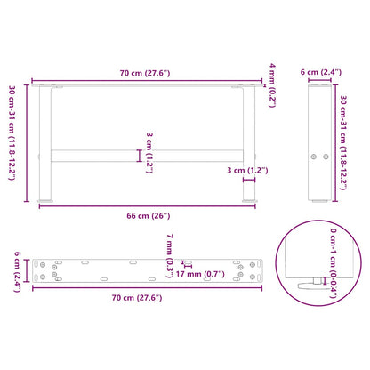 vidaXL Couchtischbeine Naturstahl 2 Stk. 70x(30-31) cm Stahl