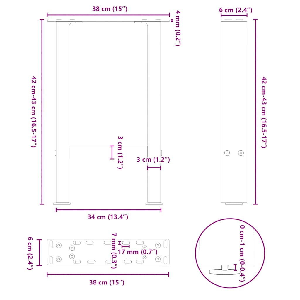 vidaXL Couchtischbeine Weiß 2 Stk. 38x(42-43) cm Stahl