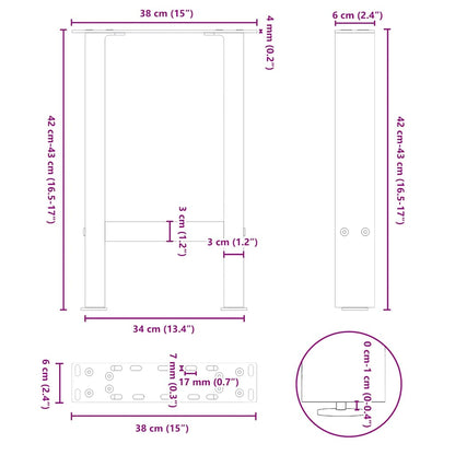 vidaXL Couchtischbeine Weiß 2 Stk. 38x(42-43) cm Stahl