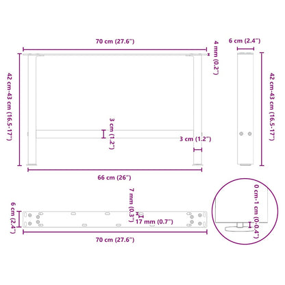 vidaXL Couchtischbeine Weiß 2 Stk. 70x(42-43) cm Stahl