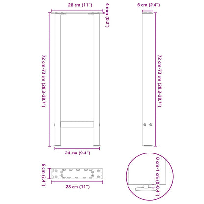 vidaXL Konsolentischbeine Naturstahl 2 Stk. 28x(72-73) cm Stahl
