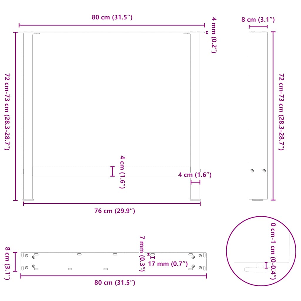 vidaXL Esstischbeine Anthrazit 2 Stk. 80x(72-73) cm Stahl