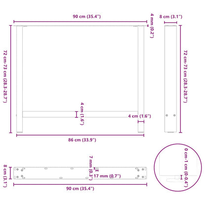 vidaXL Esstischbeine Anthrazit 2 Stk. 90x(72-73) cm Stahl