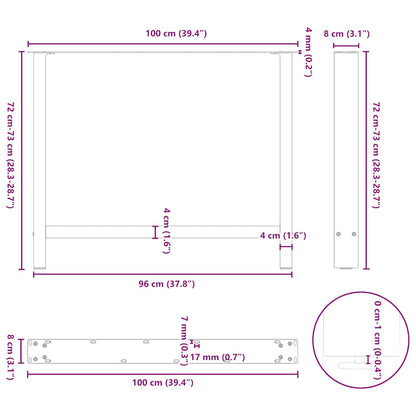 vidaXL Esstischbeine Anthrazit 2 Stk. 100x(72-73) cm Stahl