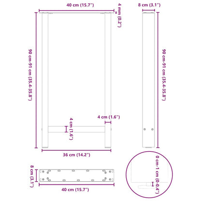 vidaXL Bartischbeine Schwarz 2 Stk. 40x(90-91) cm Stahl