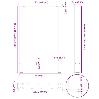vidaXL Bartischbeine Naturstahl 2 Stk. 60x(90-91) cm Stahl