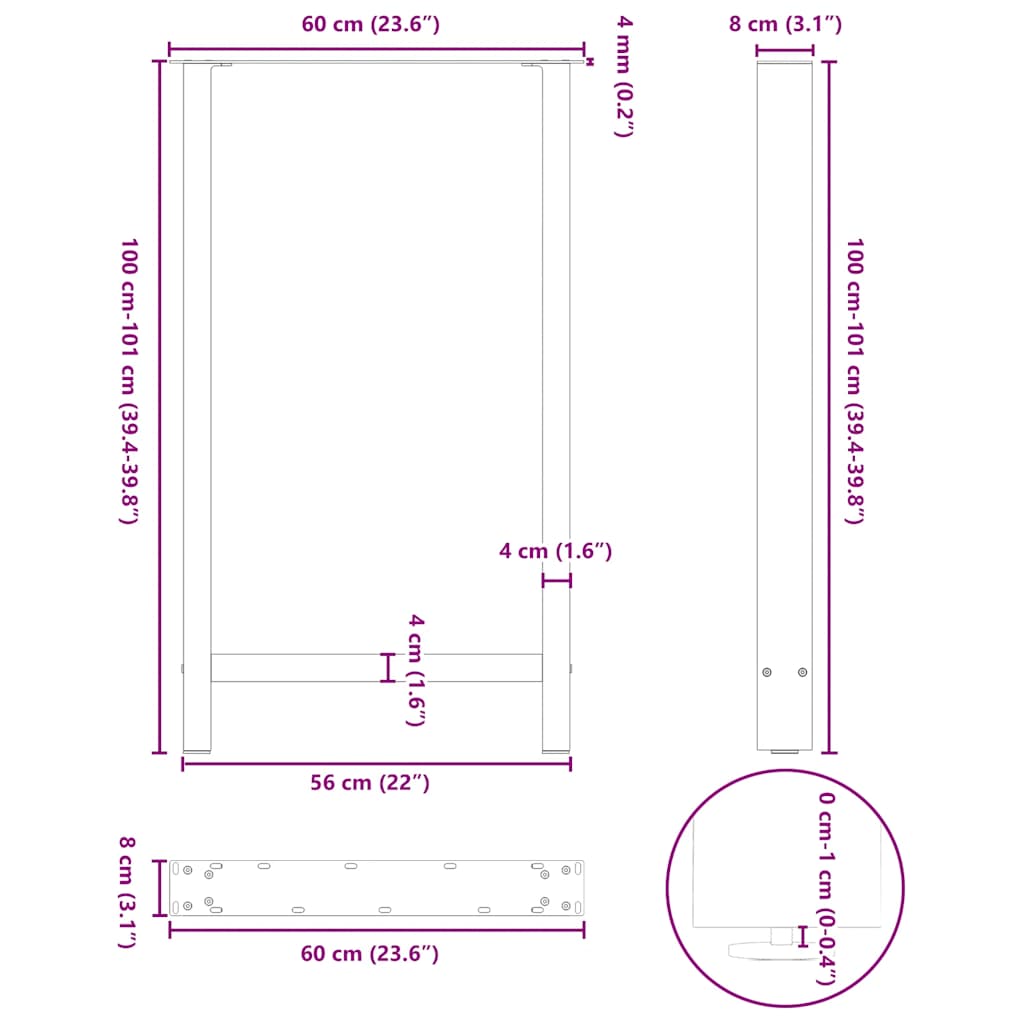 vidaXL Pieds de table de bar Anthracite 2 pcs 60x(100-101) cm Acier