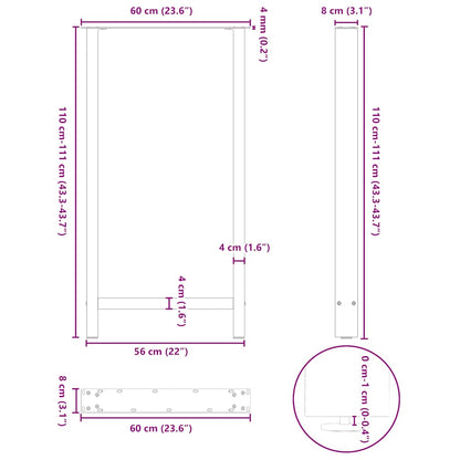 vidaXL Bartischbeine Anthrazit 2 Stk. 60x(110-111) cm Stahl