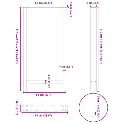 vidaXL Pieds de table de bar Acier brut 2 pcs 60x(110-111) cm Acier