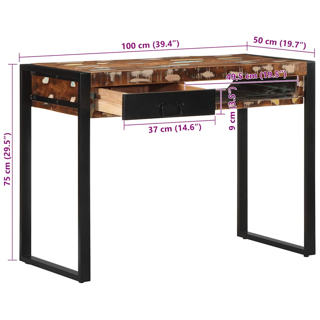 vidaXL Schreibtisch Mehrfarbig 100x50x75 cm Massivholz Altholz