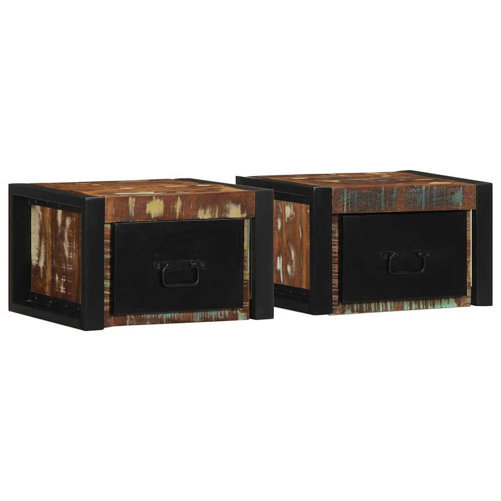 vidaXL Nachttische 2 Stk. Mehrfarbig 40x35x25 cm Altholz Massivholz