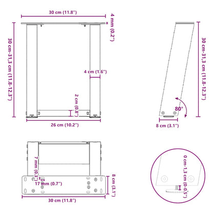 vidaXL Couchtischbeine U-Form 2 Stk. Schwarz 30x(30-31) cm Stahl
