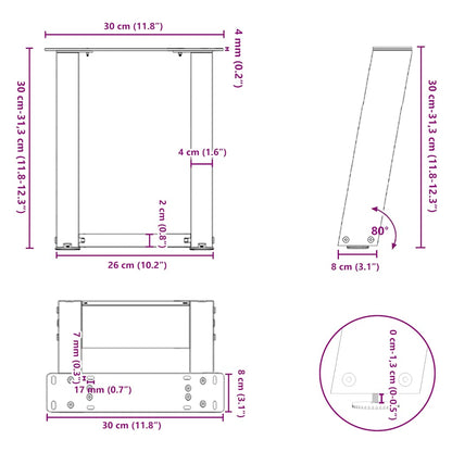 vidaXL Couchtischbeine U-Form 2 Stk. Naturstahl 30x(30-31) cm Stahl