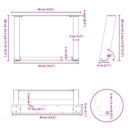 vidaXL Couchtischbeine U-Form 2 Stk. Schwarz 40x(30-31) cm Stahl