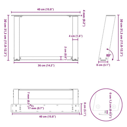 vidaXL Couchtischbeine U-Form 2 Stk. Naturstahl 40x(30-31) cm Stahl