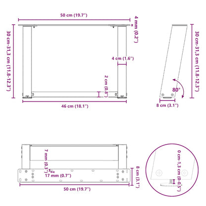 vidaXL Couchtischbeine U-Form 2 Stk. Anthrazit 50x(30-31) cm Stahl