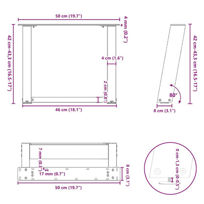 vidaXL Couchtischbeine U-Form 2 Stk. Naturstahl 50x(42-43) cm Stahl