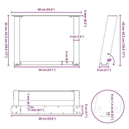 vidaXL Couchtischbeine U-Form 2 Stk. Weiß 60x(42-43) cm Stahl