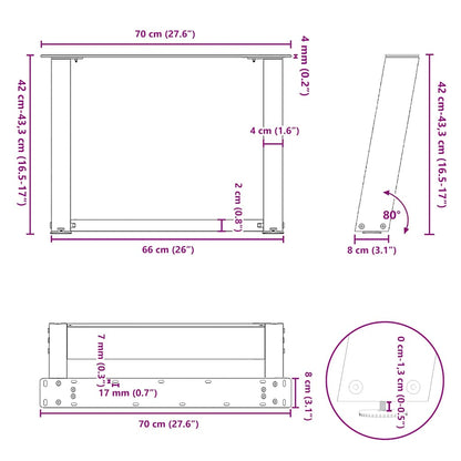 vidaXL Couchtischbeine U-Form 2 Stk. Schwarz 70x(42-43) cm Stahl